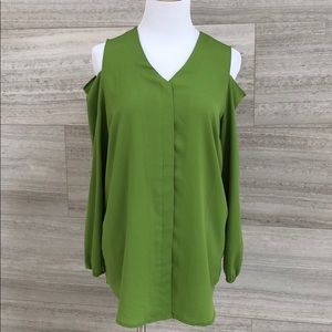 Chico’s Cold Shoulder Green Blouse Size 0